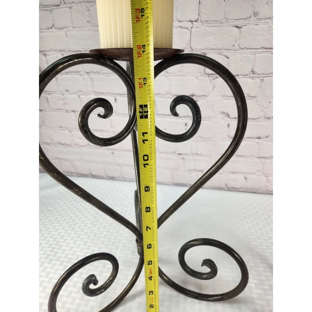 Wrought Iron Pillar Candle Holders Set Candlestick Scroll Design‎ Rustic Vintage